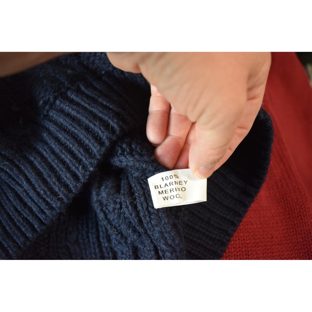 Blarney Aran Originals Sweater Small Navy Blue Cable Knit Merino Wool Mens Irish - Picture 5 of 5